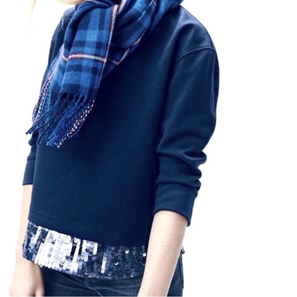 J. Crew Sequin Trim Navy Blue Sweatshirt Size Small - Picture 3 of 8